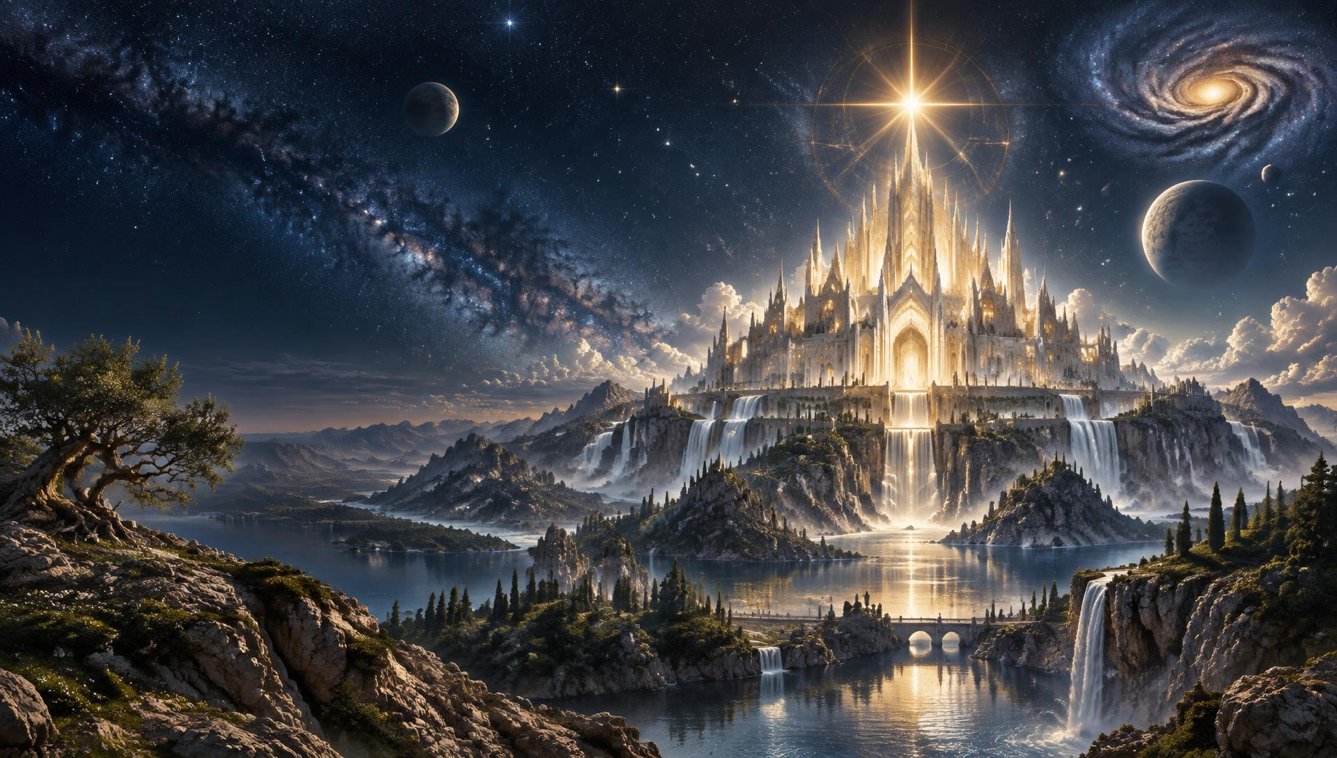A luminous celestial sanctuary beneath a radiant star